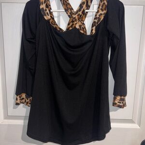 Black Top with Leopard Print Accents
